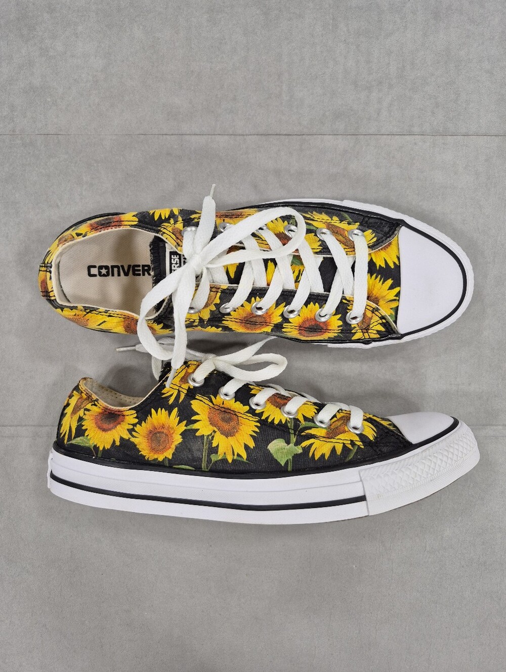 Converse All Star sunflower sneakers women's 9.5 men's 7.5 black yellow floral